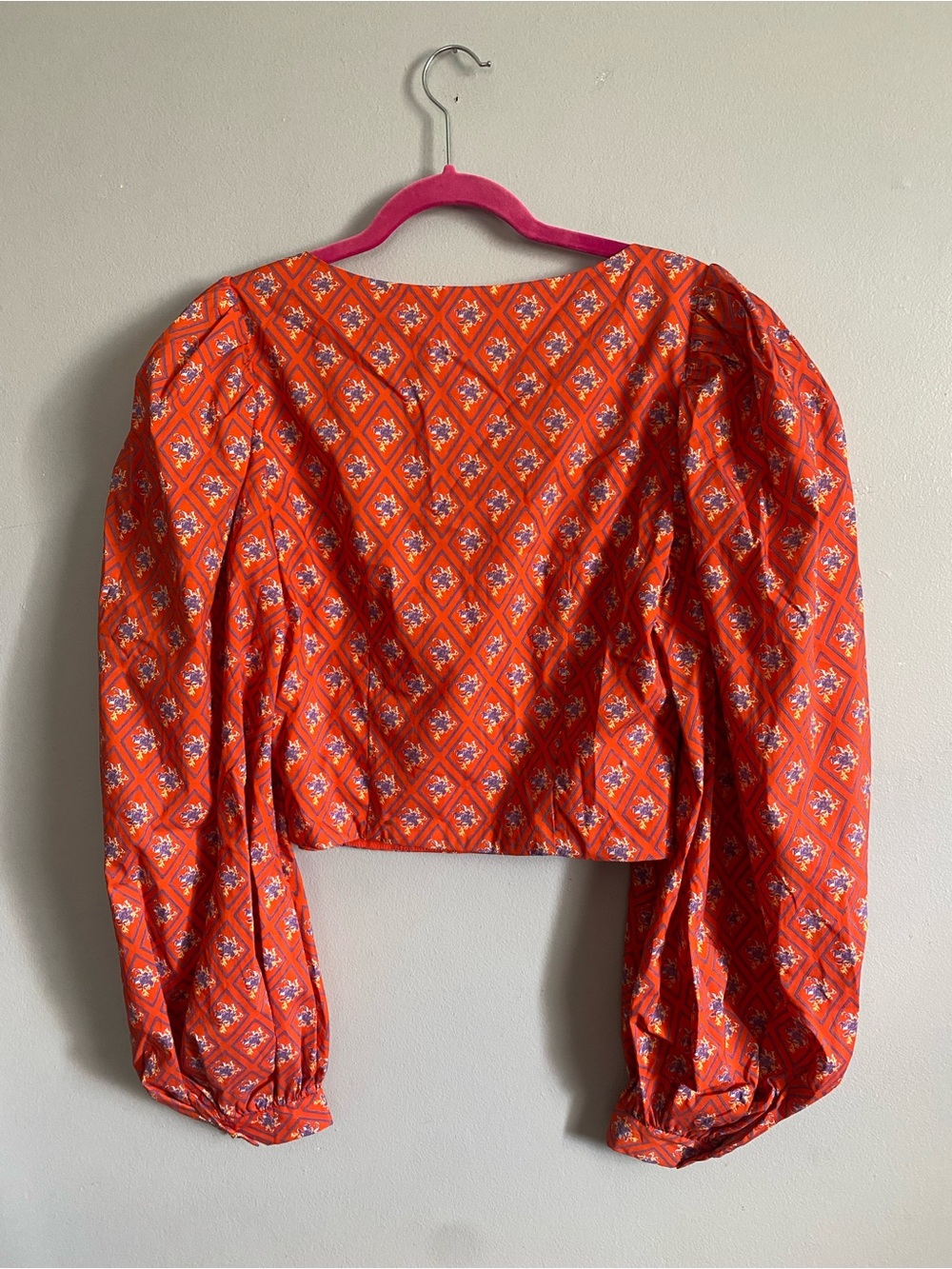 Caroline Constas Elliot Top Medium Red Diamond Toilet Long Balloon Sleeve Nwt — image 5 of 8